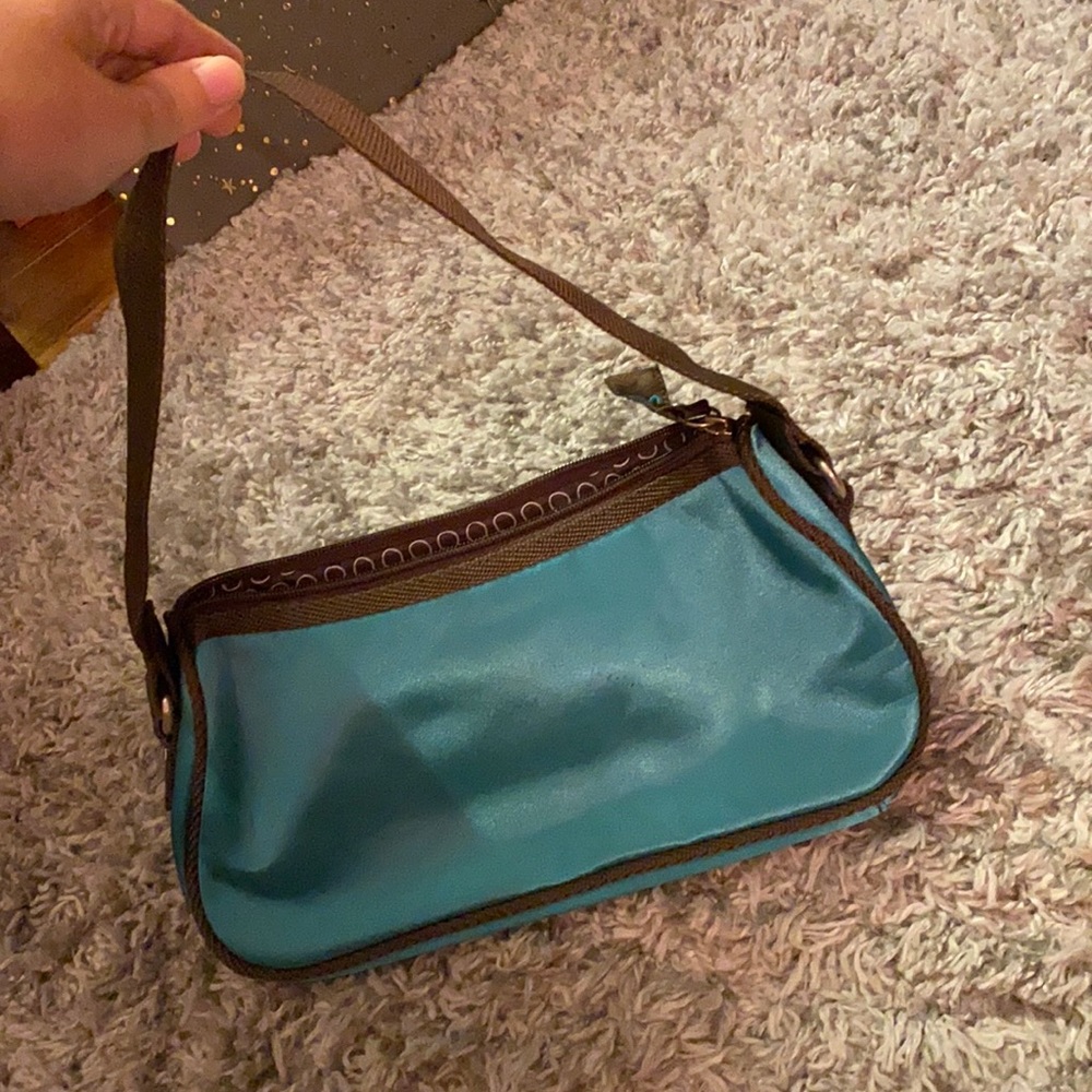 Teal metallic & brown Baguette bag